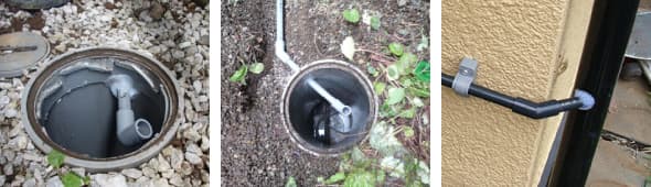 地中を通して配管を汚水弁に接続